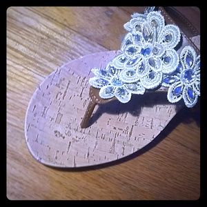 Sandal wedges with sequins and gems